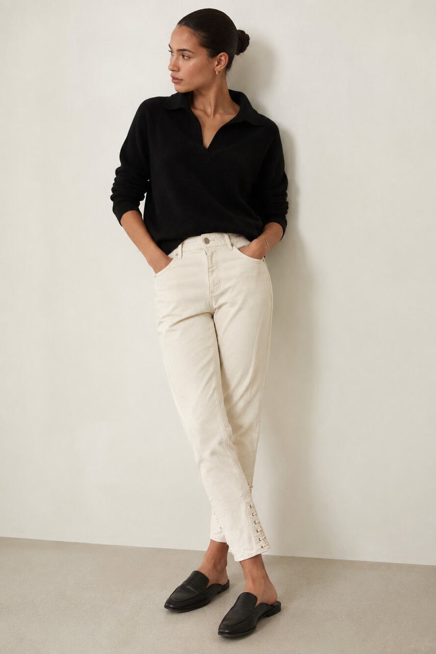 Banana Republic Lace-Up Equestrian Style Ankle Pants Cream High Rise Pants-8